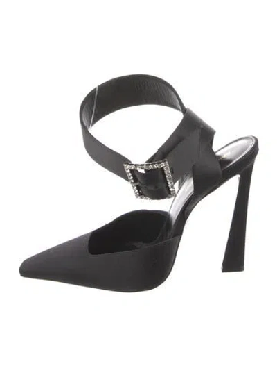 Pre-owned Saint Laurent Satin Crystal Embellishments Mules In Black