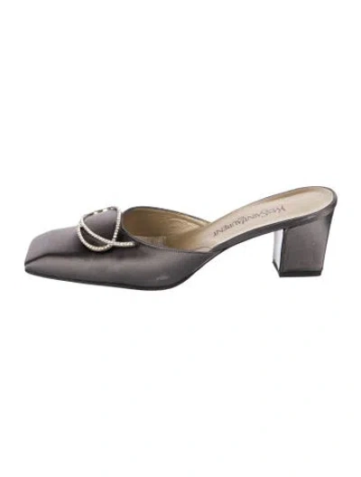 Pre-owned Saint Laurent Satin Crystal Embellishments Mules In Gray