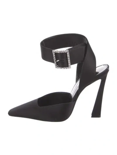 Pre-owned Saint Laurent Satin Crystal Embellishments Pumps In Black