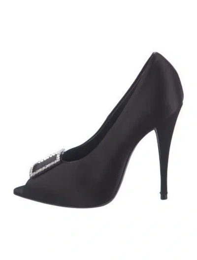 Pre-owned Saint Laurent Satin Crystal Embellishments Pumps In Black
