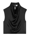 Saint Laurent Cowl-neck Sleeveless Satin Crop Top In Black