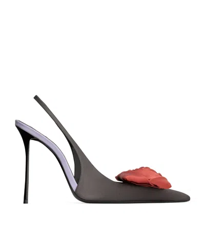 Saint Laurent Satin Embellished Amalia Slingback Pumps 110 In Black