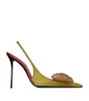 Saint Laurent Satin Embellished Amalia Slingback Pumps 110 In Green