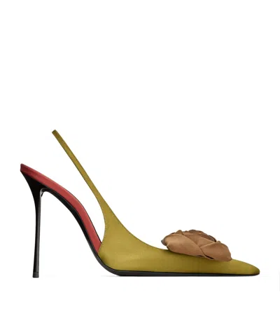 Saint Laurent Satin Embellished Amalia Slingback Pumps 110 In Green