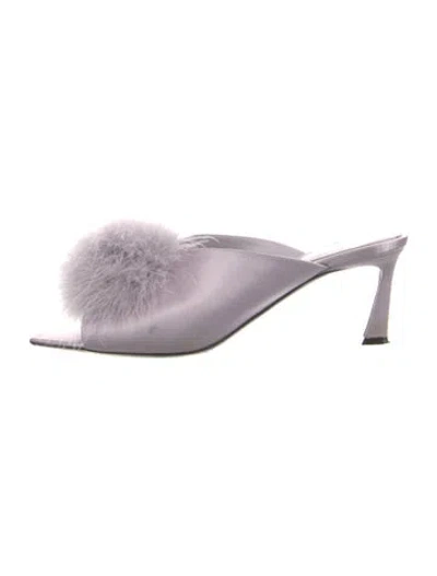 Pre-owned Saint Laurent Satin Feather Trim Slides In Purple