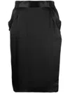 Saint Laurent Pencil Midi Skirt In Silk In Black