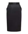 Saint Laurent Pencil Midi Skirt In Silk In Black