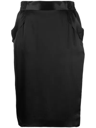 Saint Laurent Women's Pencil Skirt In Silk Satin Crepe In Black