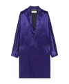 Saint Laurent Satin-finish Single-breasted Coat In Blue
