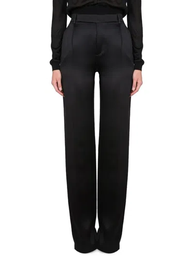 Saint Laurent Satin Flared Pants In Black