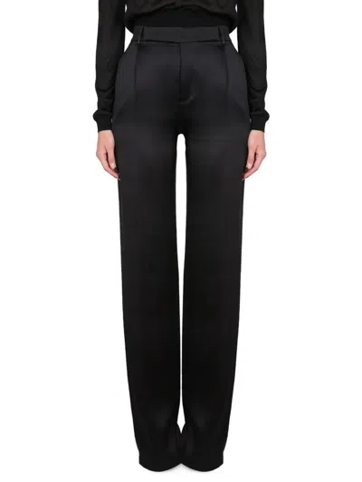 Saint Laurent Silk Satin Flared Wide-leg Trousers In Black