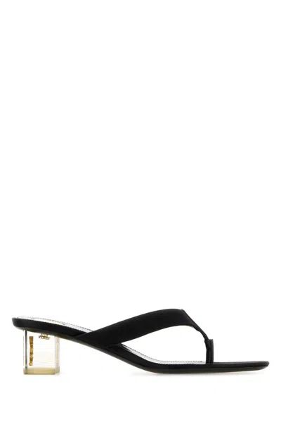 Saint Laurent Satin Frida Thong Flat Sandals In Black