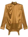 Saint Laurent Twisted Silk-satin Turtleneck Mini Dress In Brown