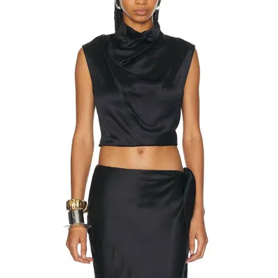 Saint Laurent Satin Halter Tank Top In Black