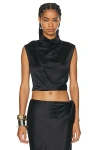 Saint Laurent Satin Halter Tank Top In Noir