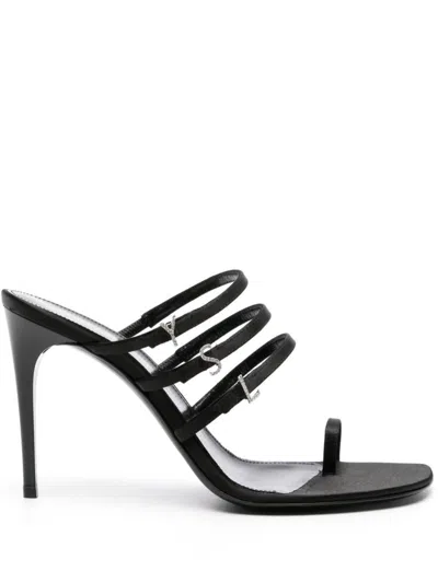 Saint Laurent Satin Heel Mules In Black