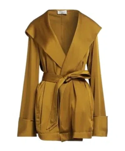 Saint Laurent Satin Lapel Blouse In Green