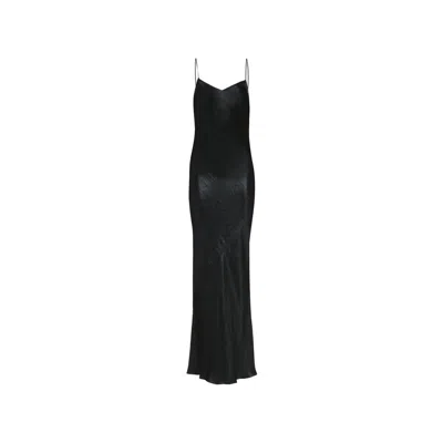 Saint Laurent Satin Long Dress In Black