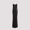 Saint Laurent Long Cowl-back Dress In Iridescent Satin In Black
