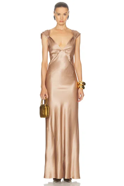 Saint Laurent Silk Satin Long Dress In Rose Des Sables