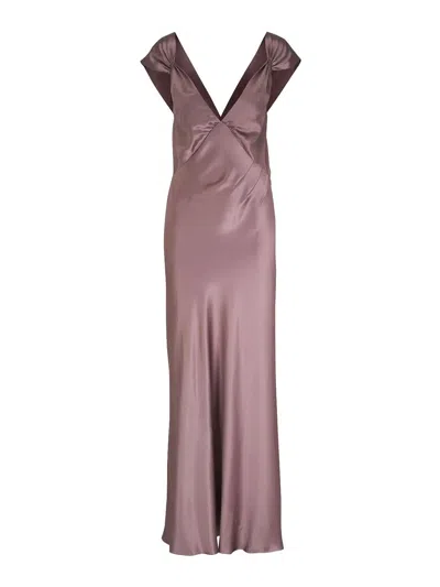 Saint Laurent Satin Long Dress In Purple