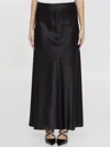 Saint Laurent Pleat-detail Wool-blend Midi Skirt In Black