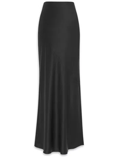 Saint Laurent Crepe Satin Long Skirt In Black