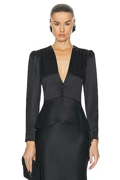 Saint Laurent Satin Long Sleeve Blouse In Noir