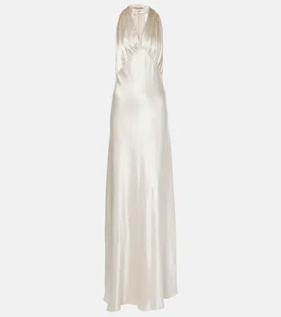 Saint Laurent Satin Maxi Dress In White