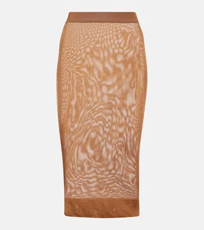 Saint Laurent Knitted High-rise Midi Skirt In Brown