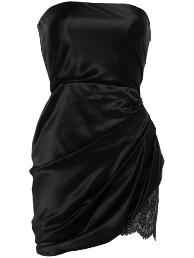 Saint Laurent Lace-trimmed Silk Satin Minidress In Black