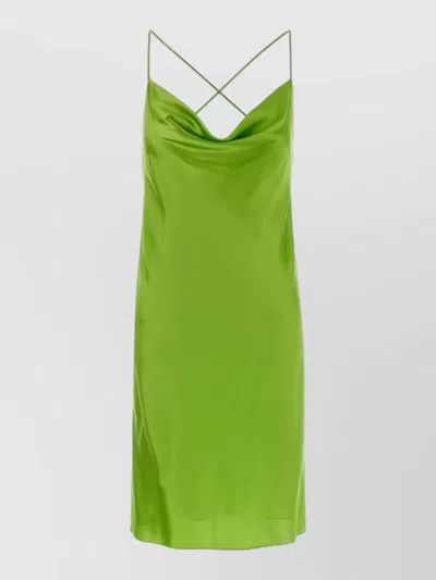 Saint Laurent Satin Mini Dress Draped Neckline Cross Back In Green