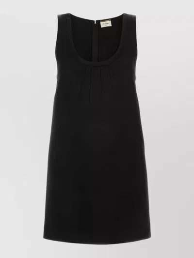 Saint Laurent Satin Mini Dress Scoop Neck Sleeveless In Black