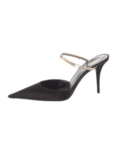 Pre-owned Saint Laurent Satin Mules In Black