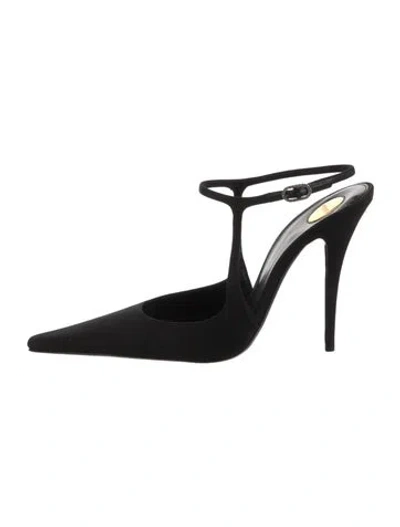 Pre-owned Saint Laurent Satin Mules In Black