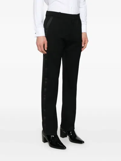 Saint Laurent Satin-panel Belt-loops Trousers In Black