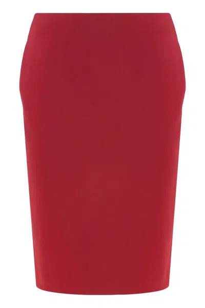 Saint Laurent Satin Pencil Dress With Back Zip And Side Pockets In Red