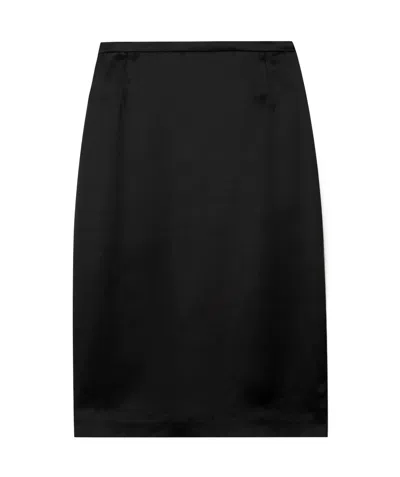 Saint Laurent Satin Pencil Midi Skirt In Black