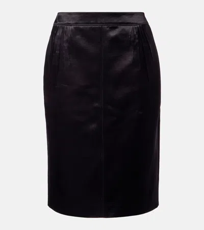 Saint Laurent Satin Pencil Skirt In Black