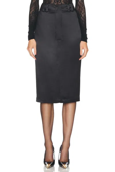 Saint Laurent Satin Pencil Skirt In Noir