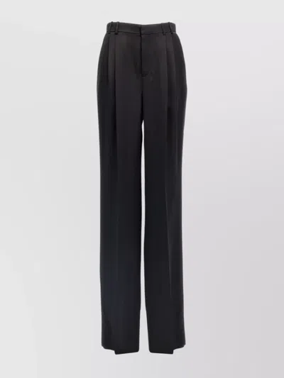 Saint Laurent Satin Pleated High Waist Trousers In Blue