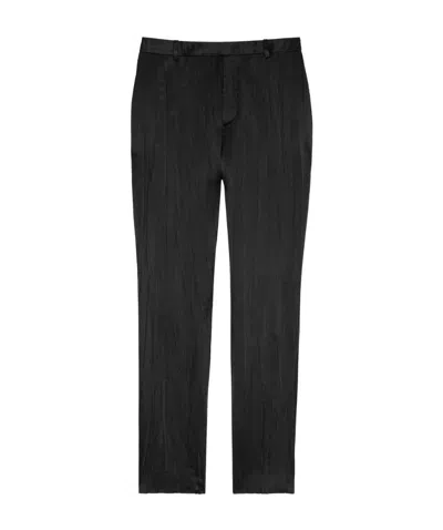 Saint Laurent Satin Pleated Tailored Casual Pants In Black