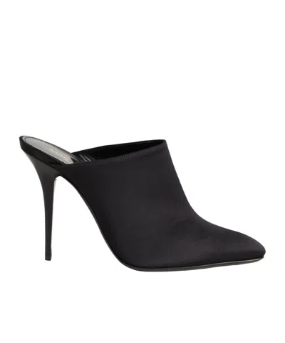Saint Laurent Satin Pointed-toe Mules In Black