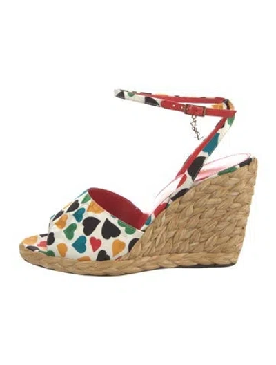Pre-owned Saint Laurent Satin Printed Espadrilles In Red