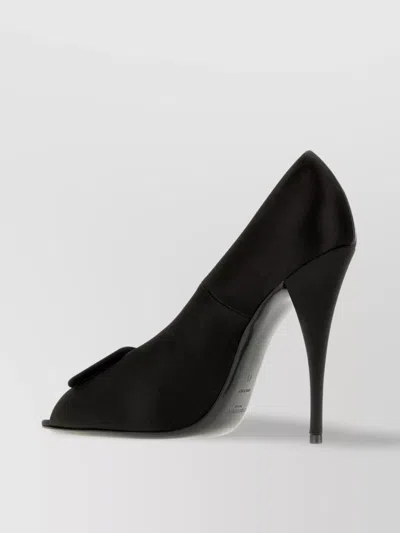 Saint Laurent Satin Raven Pumps Featuring Bow Detail In Black