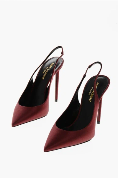 Saint Laurent Satin Regal Slingbacks With Point Toe 12cm In Burgundy