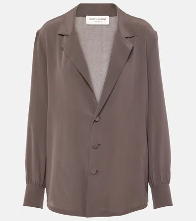 Saint Laurent Satin Shirt In Marron Cendre