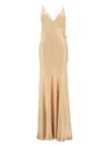 Saint Laurent Open-back Paneled Silk-satin Gown In Beige