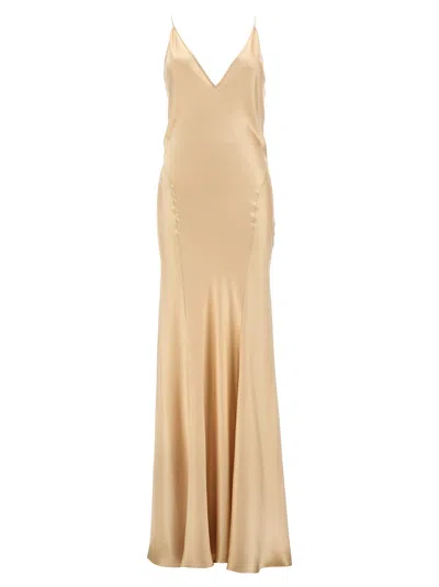 Saint Laurent Satin Silk Dress Dresses Beige