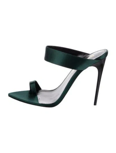 Pre-owned Saint Laurent Satin Slides In Green